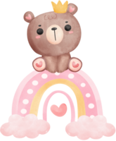 bebé ducha oso, linda osito de peluche oso niña en arco iris png