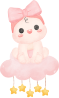 baby douche meisje Aan roze wolk waterverf png