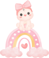 bebé ducha niña en rosado arco iris acuarela png