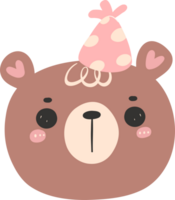 Cute birthday bear, kawaii teddy animal cartoon hand drawn flat design illustration png