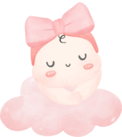 bébé douche fille en train de dormir sur rose nuage aquarelle png