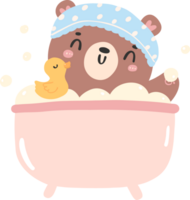 Baby shower bear boy in bathtub png