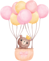 Baby shower bear, teddy bear girl in hot balloon png