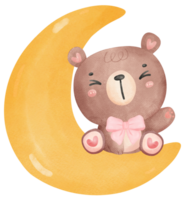 Baby shower bear, teddy bear girl on crescent png