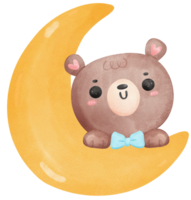 söt bebis dusch Björn vattenfärg, teddy på halvmåne måne png