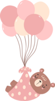 Cute baby shower bear girl with pink balloons png