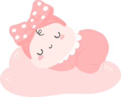 cute  baby girl sleeping on pink milk cloud png