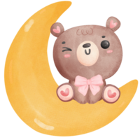 Baby shower bear, teddy bear girl on crescent png