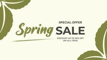 Spring Sale special offer animation video. Spring background with handwritten lettering and spring green leaves for business, seasonal shopping, promotions and advertising. 2d animation. video