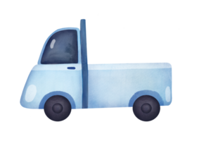 bleu mignonne un camion avec vide tronc. aquarelle illustration de voiture isolé sur transparent Contexte. véhicule pour le livraison de grand cargaison. clipart et coupé main tiré art png