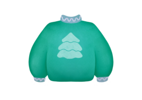 warm gebreid wollen groen trui. Kerstmis waterverf illustratie Aan transparant achtergrond. knus feestelijk, nieuw jaar kleding kleding. schattig kinderachtig kledingstuk, verkoudheid weer accessoires klem kunst png