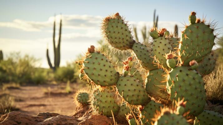 Opuntia cactus de cerca en el Desierto en contra el antecedentes de el  Desierto y cielo. Estados Unidos ai generado 28720121 Foto de stock en  Vecteezy