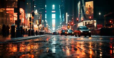 Night snowy Christmas American city New York, New Year holiday, blurred background - AI generated image photo