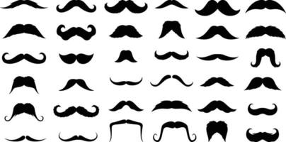 Big set of mustache silhouettes, isolated on white background vector