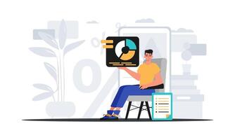 Man holding up a chart with a bar graph vector