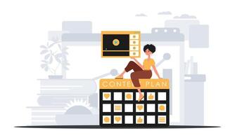 The female child sits on the national purpose and holds a windowpane with a television recipient role recipient . digital grocery memory concept. Trendy style, Vector Illustration