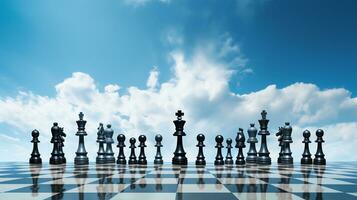 Strategic planning represented by professionals as chess pieces on a checkerboard AI Generative photo