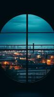 Overlooking a bustling manufacturing plant through a circular window AI Generative photo