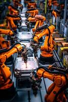 Overhead view of robotic precision on an automotive assembly line photo