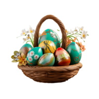 de colores Pascua de Resurrección huevos cesta contento día conejito ai generativo png