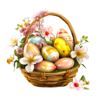 Basket Full Of Ester Eggs Easter Eggs ai generative png