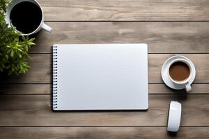 Neatly arranged workspace with a modern laptop and stationary, offering abundant copy space photo