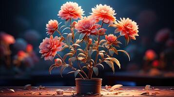 Blooming Beauty Vibrant Flowers in Large Pots, Lighting up Separate Floors with Warm Ambiance photo