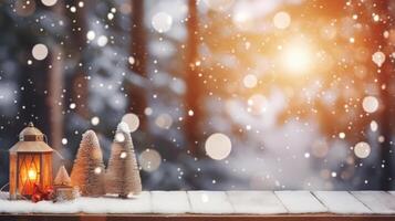 Embrace the Spirit of Christmas Captivating Snowfall Christmas Tree and Santa Claus in a Magical Winter Wonderland photo