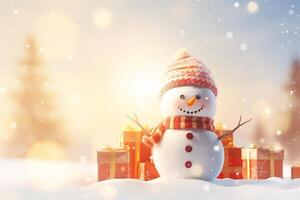 Celebrate Christmas Day with a Festive Christmas Background Snowfall Gift Boxes and Joyful Holiday Season Magic photo