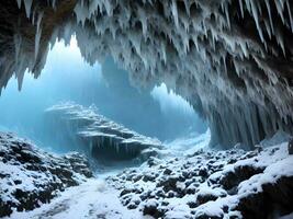 close up cave in winter, icicle photo