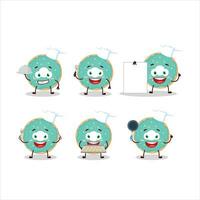 Cartoon character of vanilla blue donut with various chef emoticons vector