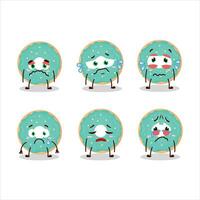 Vanilla blue donut cartoon character with sad expression vector