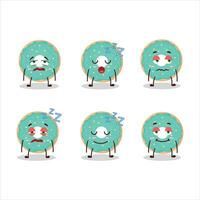 Cartoon character of vanilla blue donut with sleepy expression vector