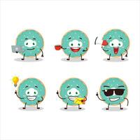 Vanilla blue donut cartoon character with various types of business emoticons vector