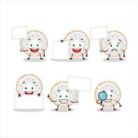 Vanilla donut cartoon character bring information board vector