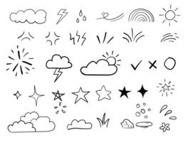 Hand drawn clouds, storm, stars, bush sparkle element vector