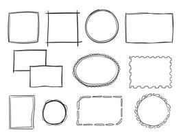 Hand drawn set of simple frame and border with different shapes vector