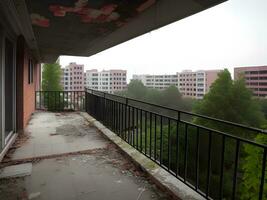 the abandoned building with a balcony photo