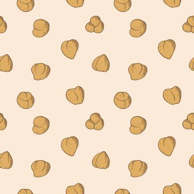 Chickpeas seamless pattern repeating background with legumes. Hand drawn chickpea, decorative vector ornament for packaging design, label, print, template, wrapping. Healthy food, protein, pea harvest