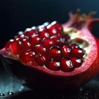 a pomegranate is shown with water droplets on it's surface photo