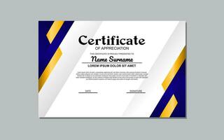 el certificado modelo con un azul y oro diseño es un elegante y personalizable diseño adecuado para creando formal certificados o premios con un toque de sofisticación. vector