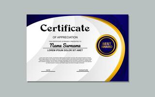 The Certificate Template with a Blue and Gold Design is an elegant and customizable design suitable for creating formal certificates or awards with a touch of sophistication. vector