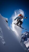 The Snowy Launch - A Skier's Leap of Adrenaline and Adventure AI Generative photo