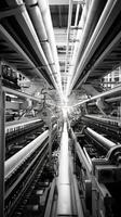 Modern textile factory with automated looms weaving patterns photo