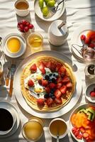 Inviting communal breakfast setting, photographed from above, illuminating the joy of sharing meals in the morning light AI Generative photo