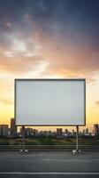 Vibrant sunset forming a fiery backdrop for a blank billboard frame, perfect for bold advertising AI Generative photo