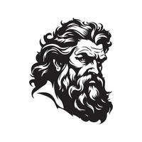 angry greek mythology character, vintage hand drawn illustration vector