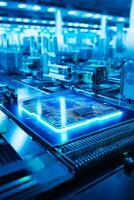 Clean-room environment in a microchip production under blue light photo