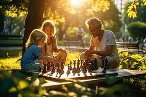 Sunlit Park Moments Capturing Diverse Generational Bonds from Toddlers to Elders AI Generative photo