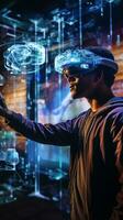 Immersion into the virtual and augmented realities highlighting the marvel of technology and fusion of reality with the digital realm AI Generative photo